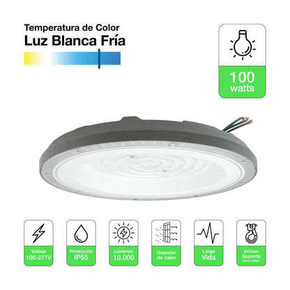 Campana Led Ufo 100w 10.000lm Ip65 Luz Fría Industrial