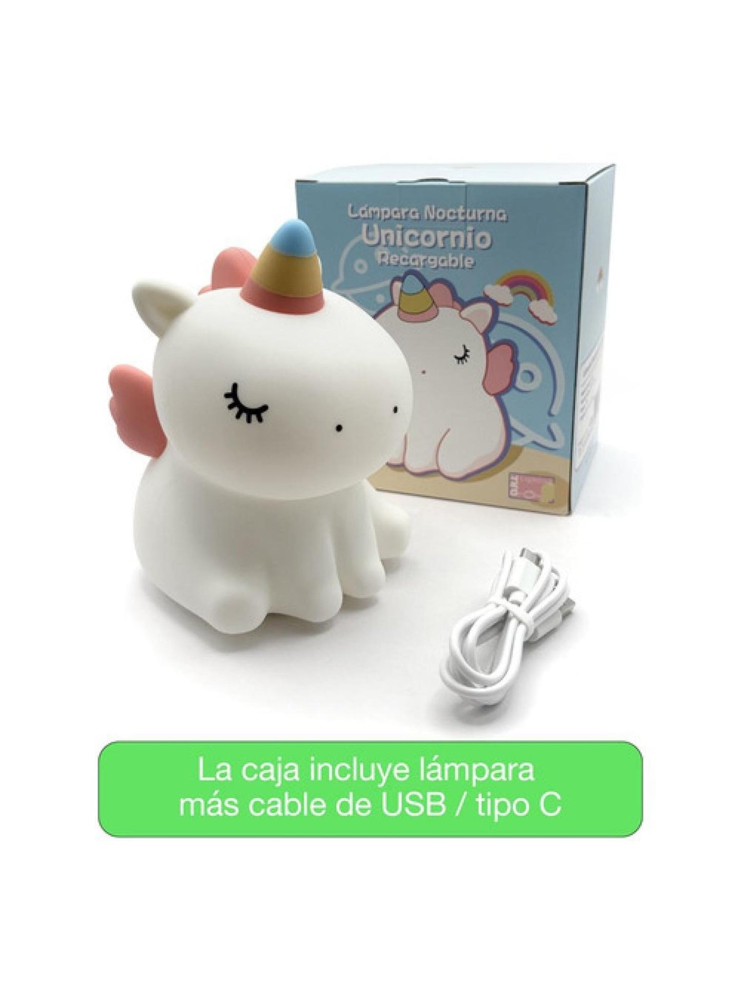 Lámpara Nocturna Espantacuco Recarg Led Unicornio Cálida+rgb - Te Importa