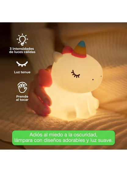 Lámpara Nocturna Espantacuco Recarg Led Unicornio Cálida+rgb - Te Importa
