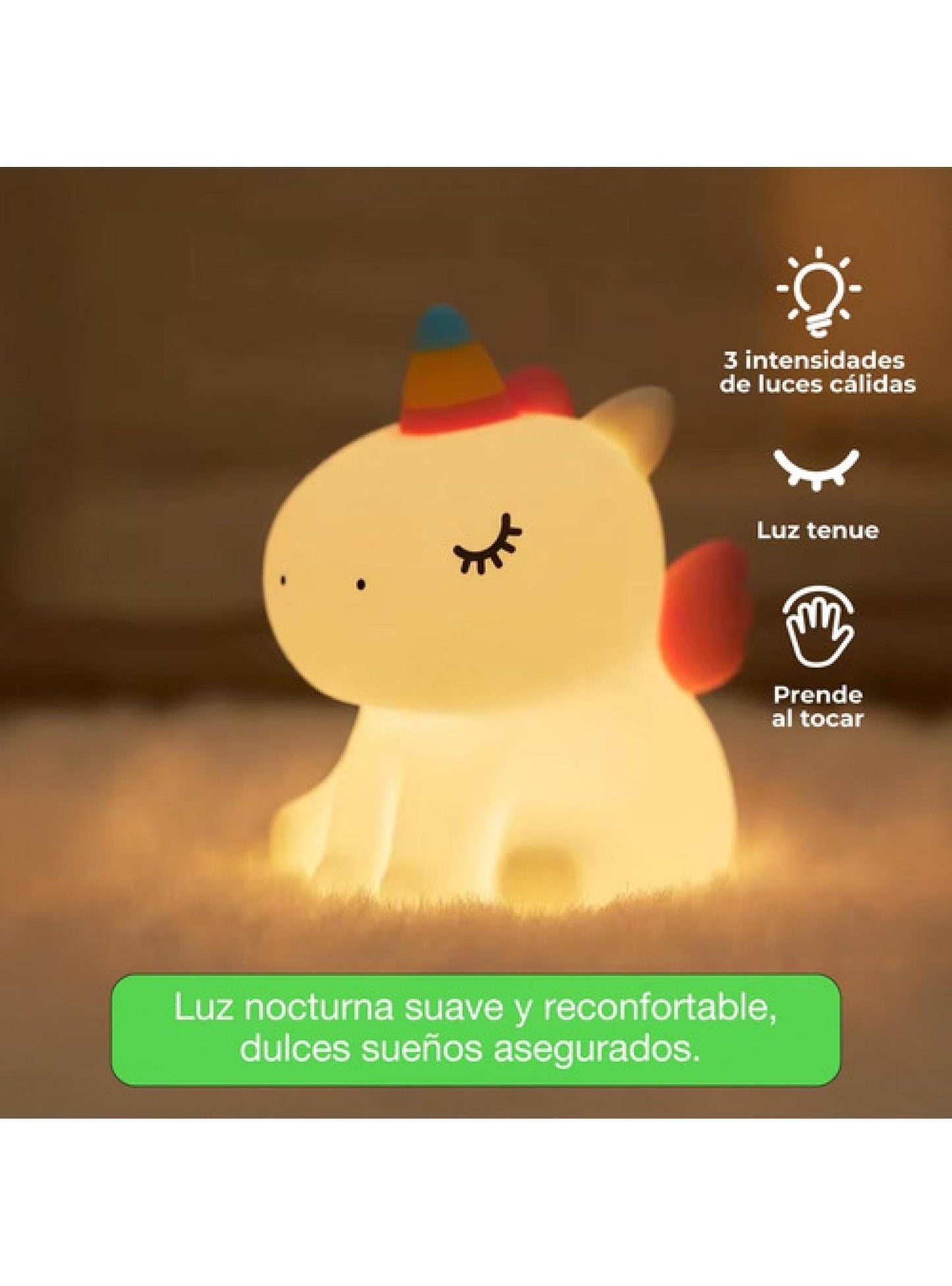 Lámpara Nocturna Espantacuco Recarg Led Unicornio Cálida+rgb - Te Importa