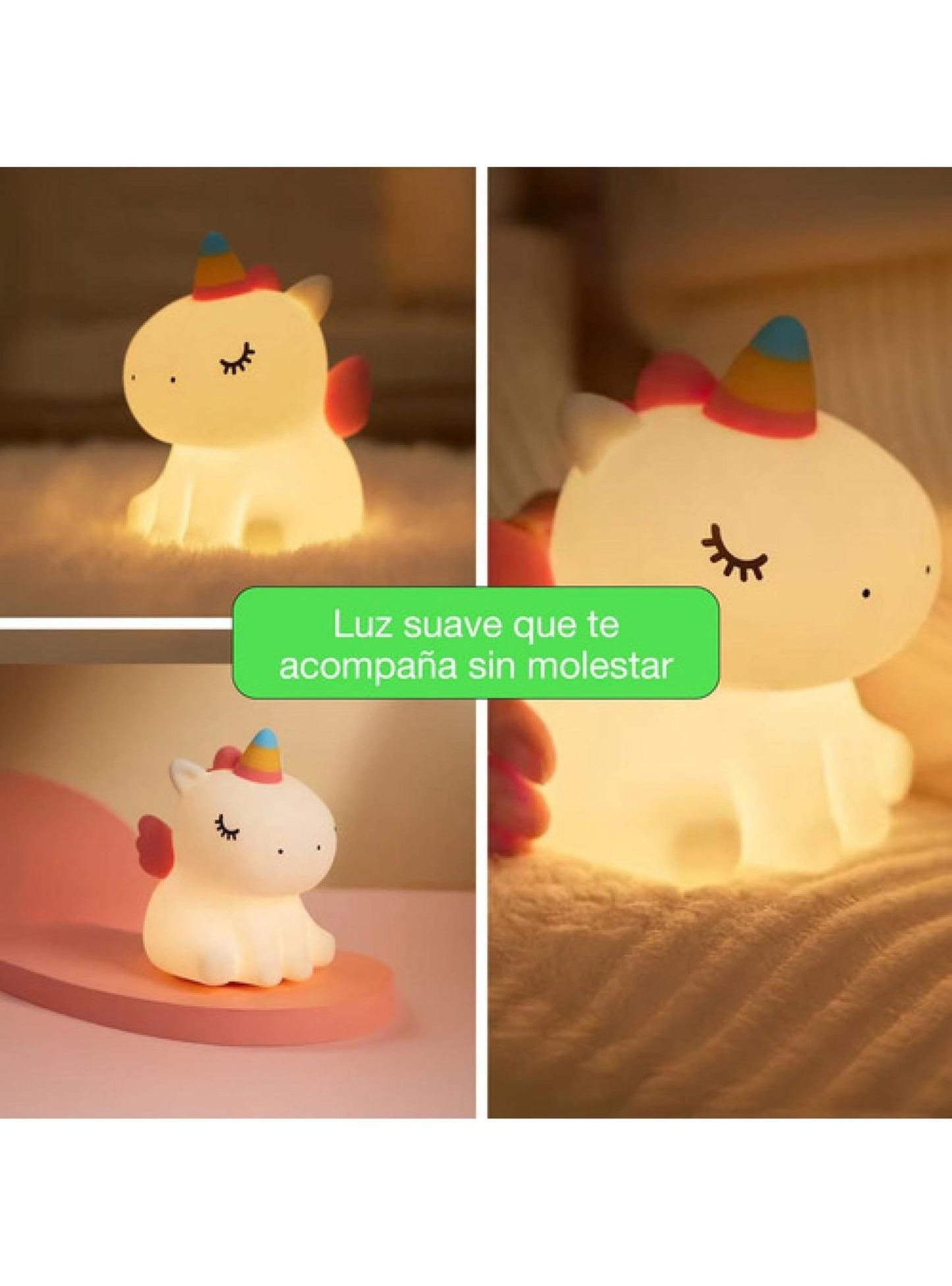 Lámpara Nocturna Espantacuco Recarg Led Unicornio Cálida+rgb - Te Importa