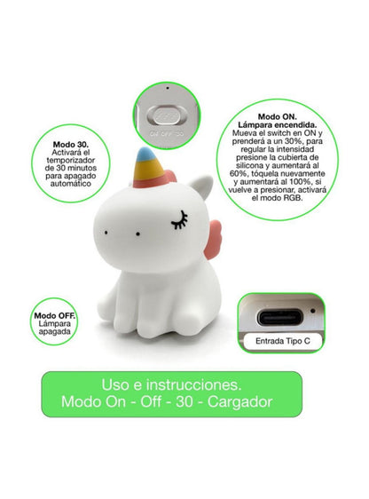 Lámpara Nocturna Espantacuco Recarg Led Unicornio Cálida+rgb - Te Importa
