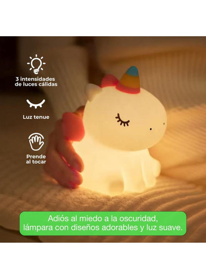 Lámpara Nocturna Espantacuco Recarg Led Unicornio Cálida+rgb - Te Importa