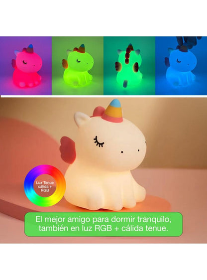 Lámpara Nocturna Espantacuco Recarg Led Unicornio Cálida+rgb - Te Importa
