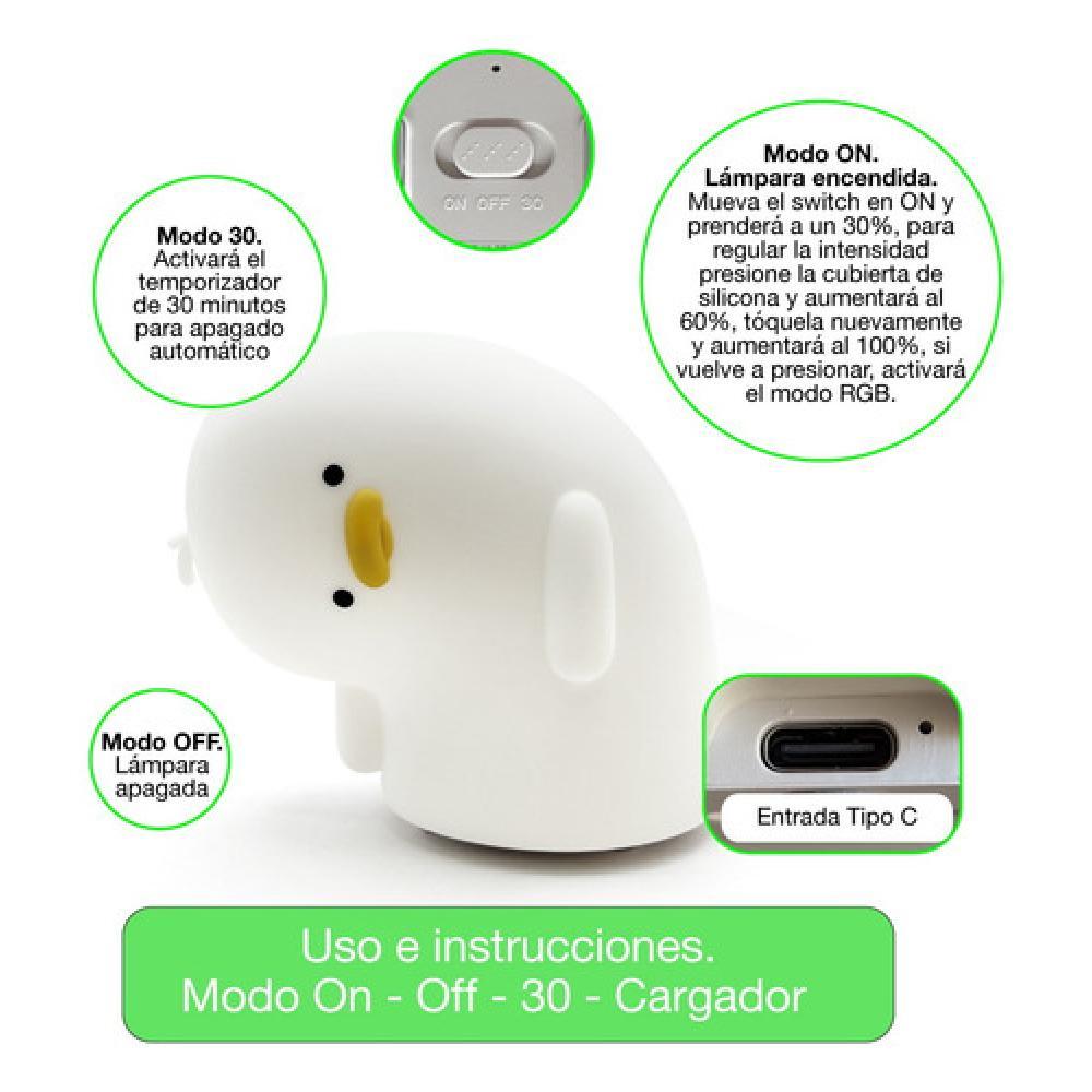 Lámpara Nocturna Espantacuco Recargable Led Pato Cálida+rgb - Te Importa
