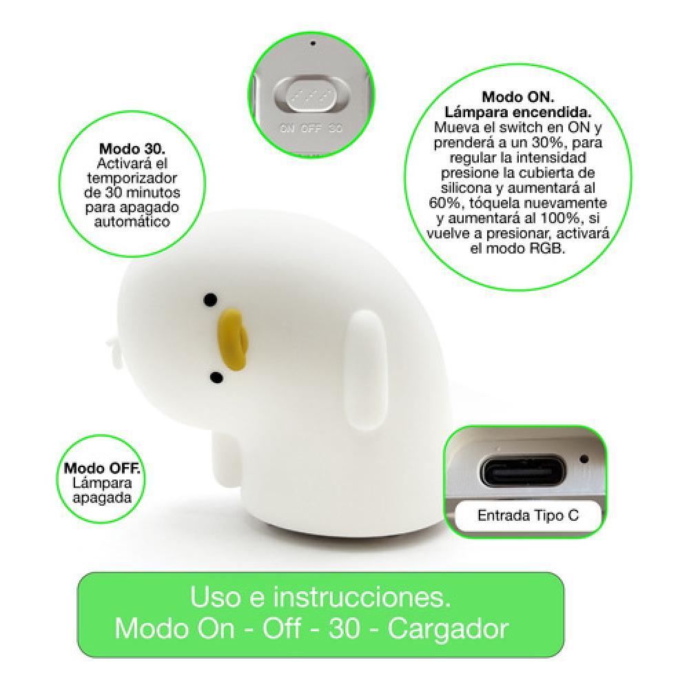 Lámpara Nocturna Espantacuco Recargable Led Pato Cálida+rgb - Te Importa