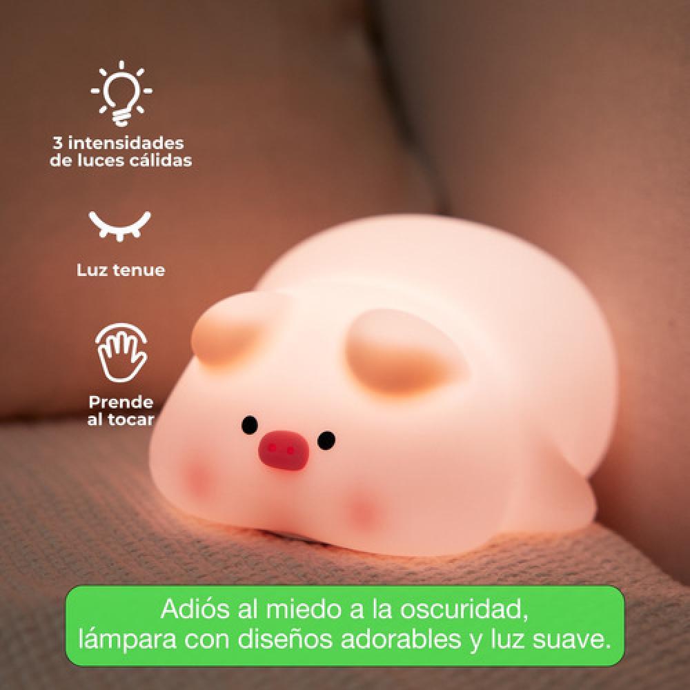Lámpara Nocturna Espantacuco Recargable Led Pig Cálida+rgb - Te Importa
