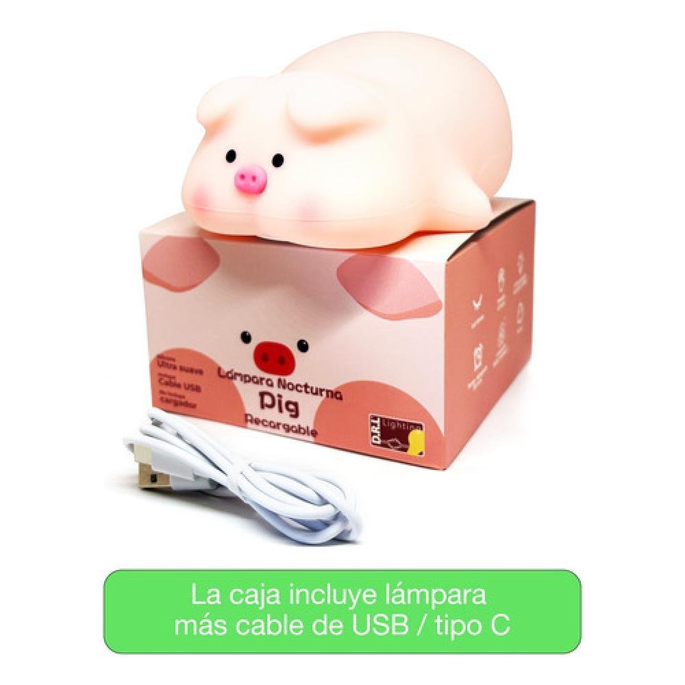 Lámpara Nocturna Espantacuco Recargable Led Pig Cálida+rgb - Te Importa