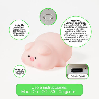 Lámpara Nocturna Espantacuco Recargable Led Pig Cálida+rgb - Te Importa